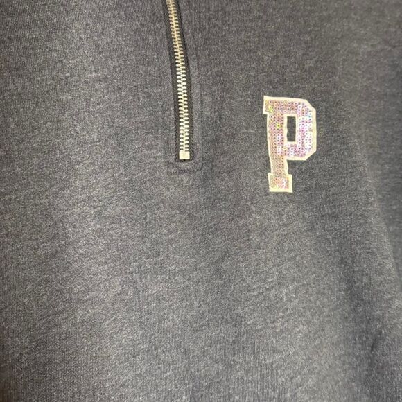 Victorias Secret Pink Grey Sequin Quarter Zip Pullover Size XS - Picture 3 of 6